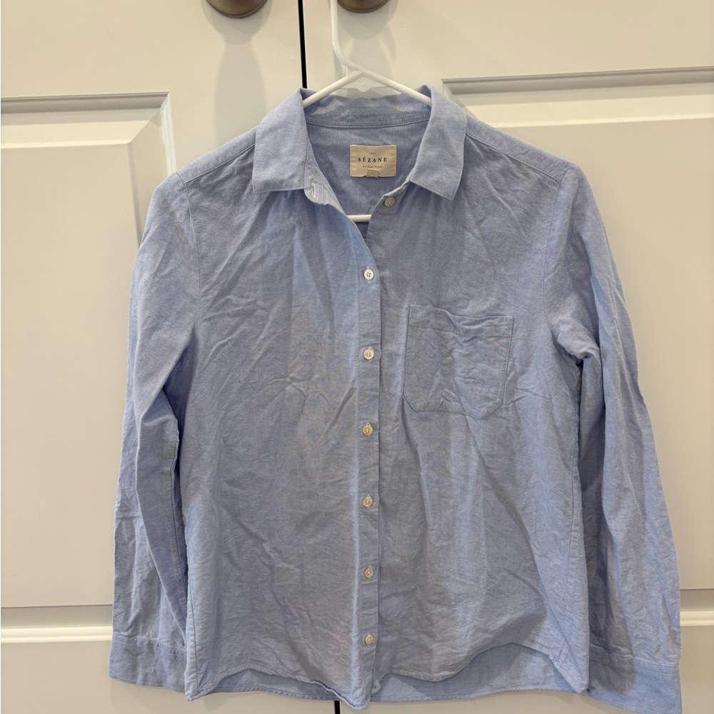Sezane Blue Casual Button Down Shirt